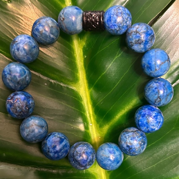 Hand Crafted Jewelry - chunky 12mm high quality denim blue magnesite turquoise beaded bracelet